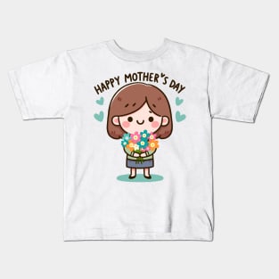 Cheerful Mom's Day Floral Embrace Kids T-Shirt